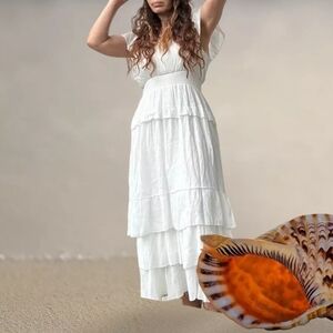 J Gee White Textured Tiered Ruffled V Neck Maxi Dress Size XL